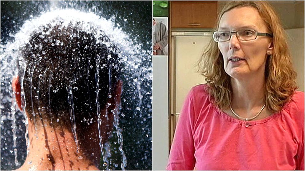 Man i dusch samt Susanne Bjergegaard Pettersson, chef på vattenenheten vid Region Gotland.