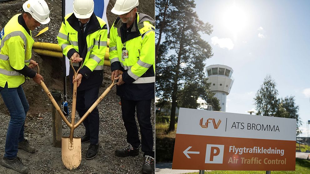 Här tas första spadtaget för en ny ankomsthall på Bromma flygplats.