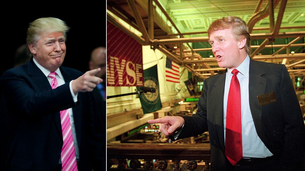 Donald Trump, till vänster i egenskap av republikanerans presidentkandidat 2016 – till höger som affärsman mitt under det turbulenta året 1995 då han deklarerade en förlust på 916 miljoner dollar.
