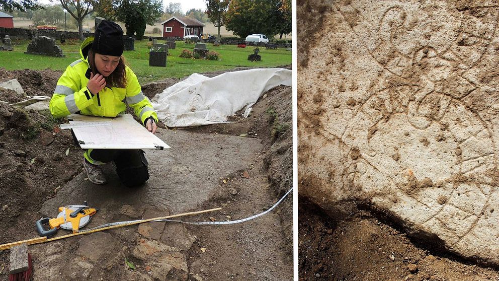 Runsten Hagby kyrka arkeolog Emelie Sunding