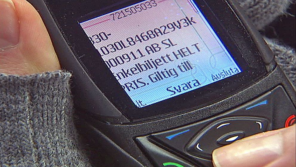 En mobiltelefondisplay med en sms-biljett