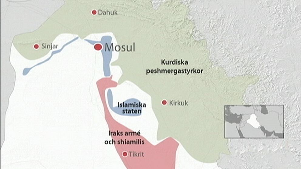 Karta över stridskrafternas gruppering runt Mosul