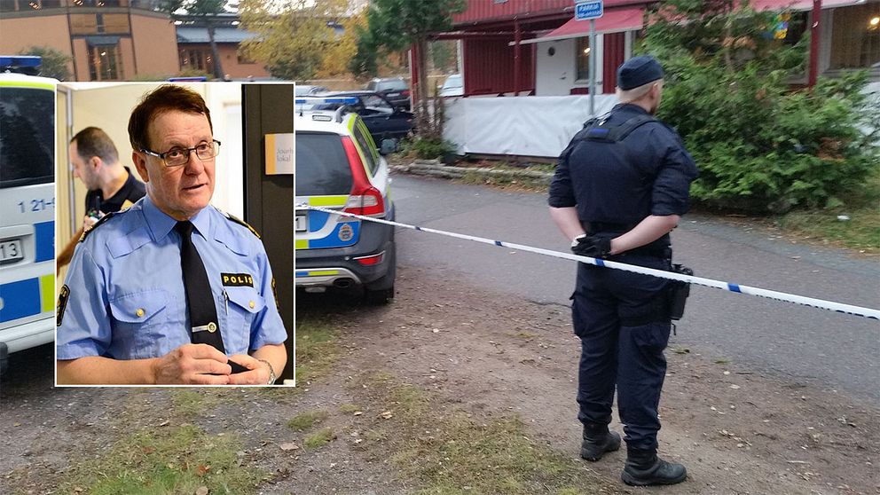 Fotomontage, Porträtt på Uppsalapolisens presstalesperson Christer Nordström och en bild från den avspärrade plats där den 20-åriga mannen hittades skadad.