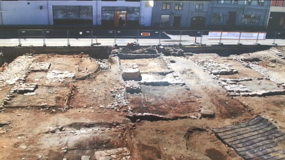 Bild från arkeologiska utgrävningarna av kvarteret Gesällen på Kvarnholmen i centrala Kalmar.