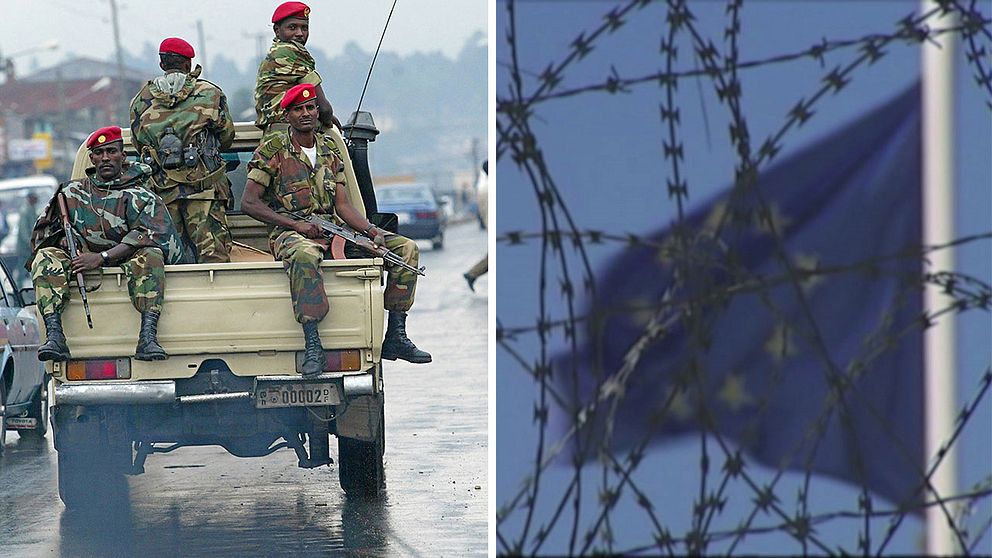 Etiopisk polis på ett lastbilsflak