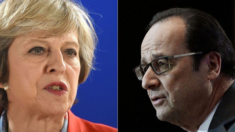 Storbritanniens premiärminister Theresa May och Frankrikes president Francois Hollande.