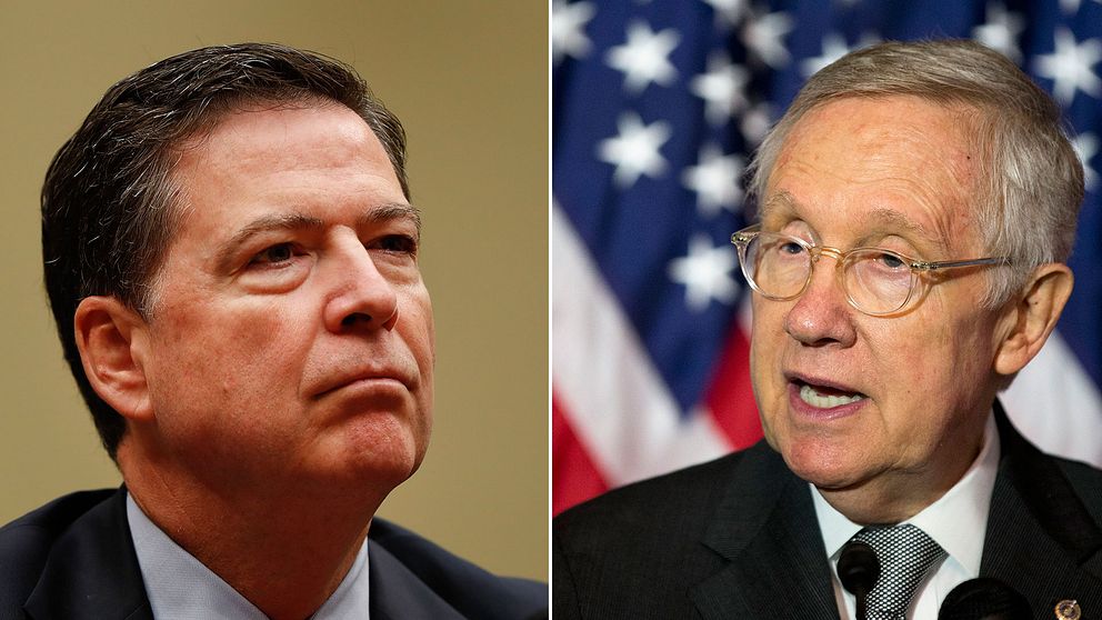 Demokraternas senatledare Harry Reid (till höger) riktar hård kritik mot FBI-chefen James Comey.