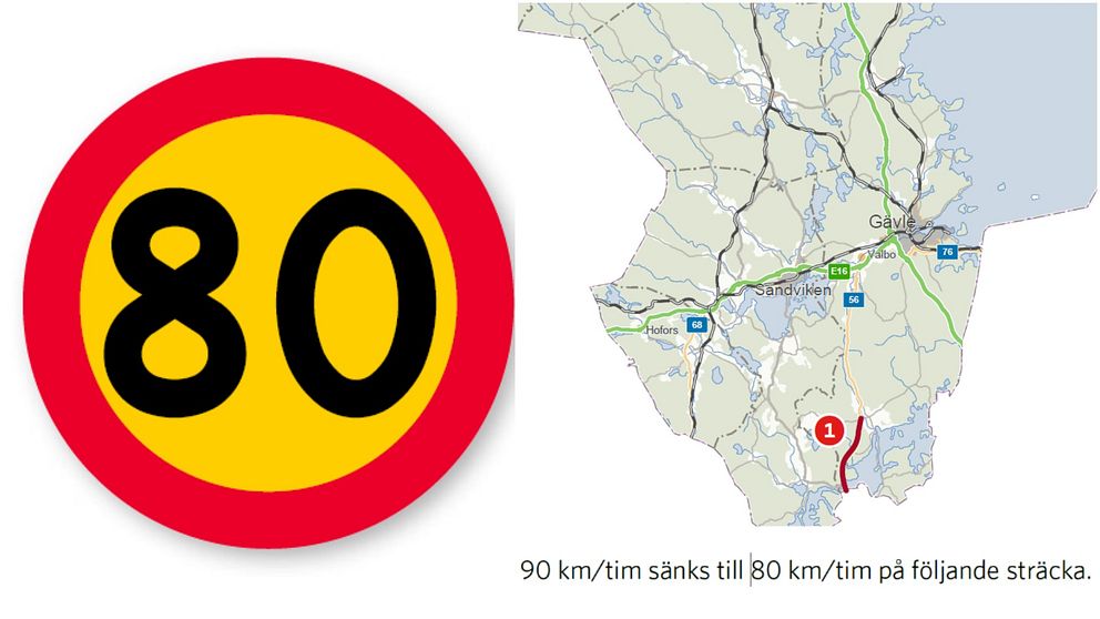 karta över hastighetssänkning i Gävleborg