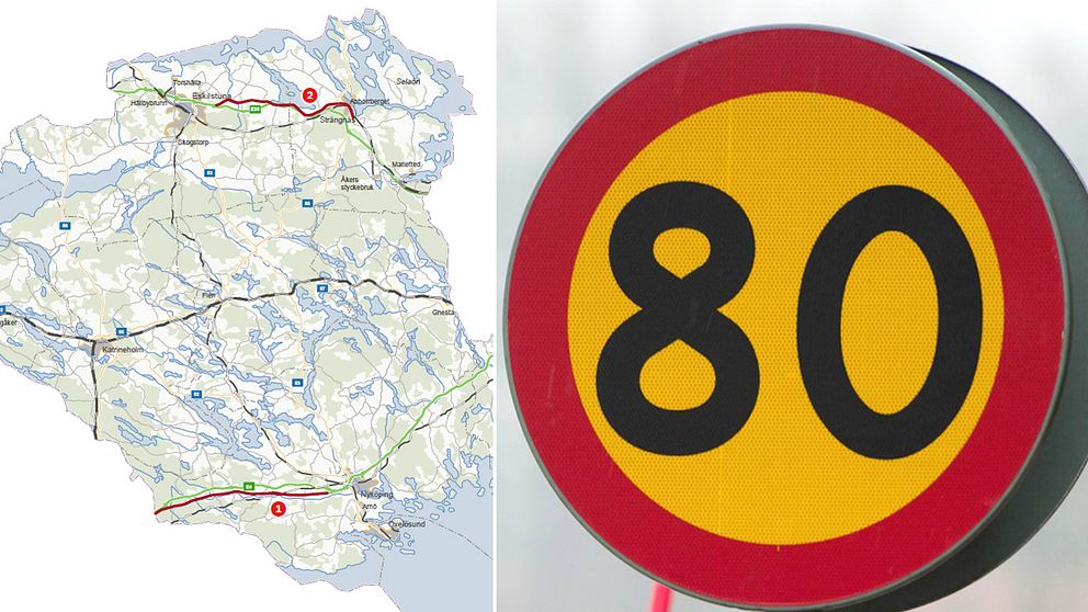 nya hastigheter på två vägar i Sörmland.