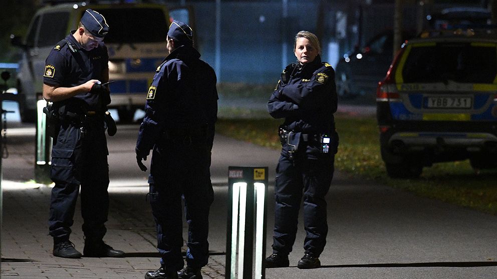 Poliser på plats vid Annelundsgatan.