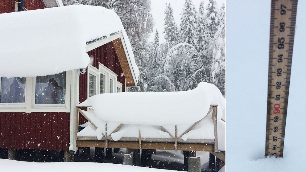 Otroliga mängder snö i Övre Bäck i Bureå i Västerbotten.