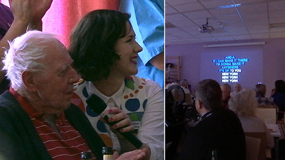 Åke Svensson sjunger karaoke tillsammans med Sandra Karlung från Kultur 365.