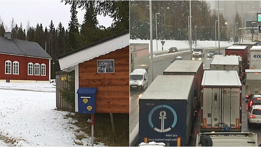 En klassisk glesbygdsbild och en bild på trafik i Stockholm