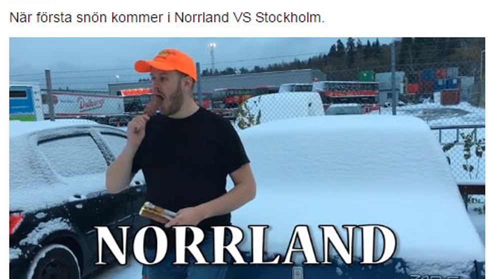 Youtube-humoristen Klas Eriksson gjorde en film som visade hur norrlänningar lugnt äter en glass när första snön kommer.