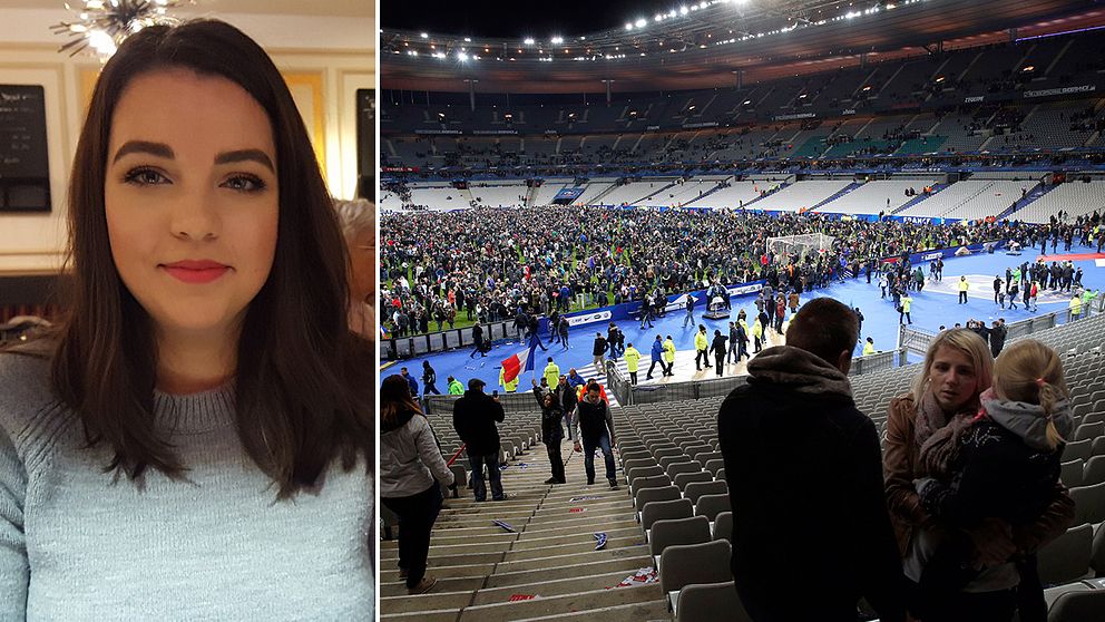 Guenièvre Bouan samt en bild under utrymningen av Stade de France vid terrordåden 13 november 2015.