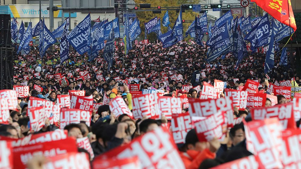 Protester i Sydkorea.