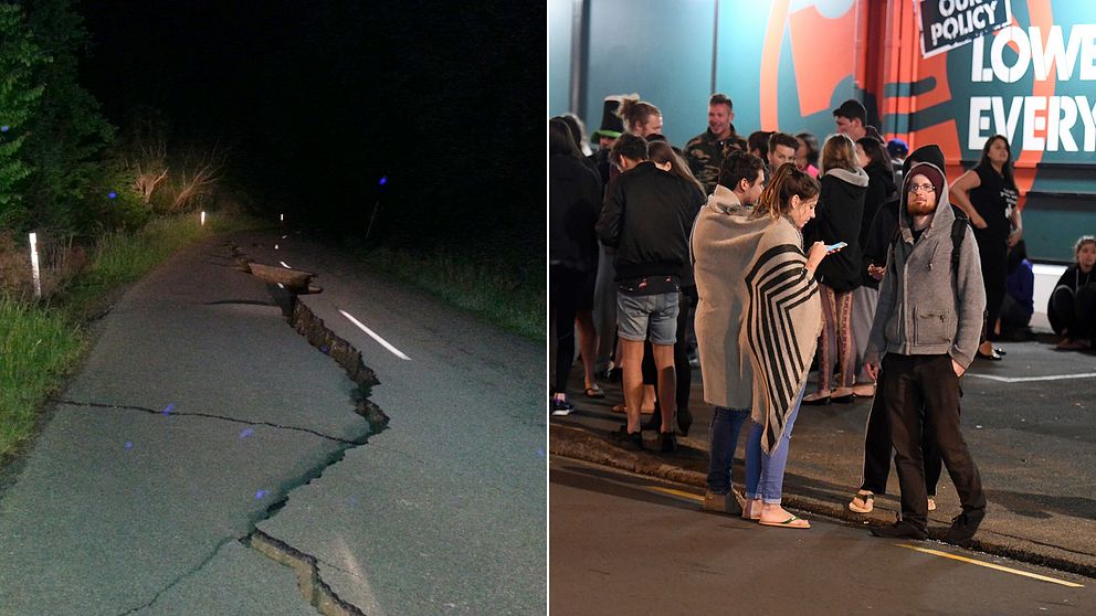 Människor i Wellington evakueras efter jordbävningen.