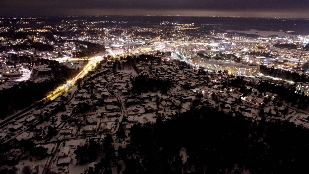 Flygbild av Åkersberga med strömavbrott