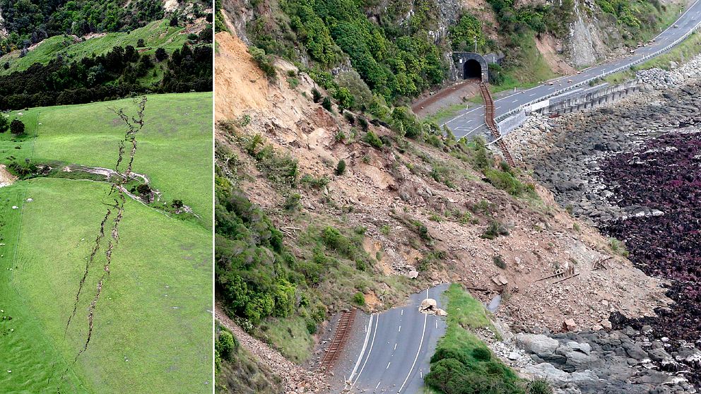 Dramatiska bilder från öskusten på Nya Zeelands södra ö efter jordskalvet.