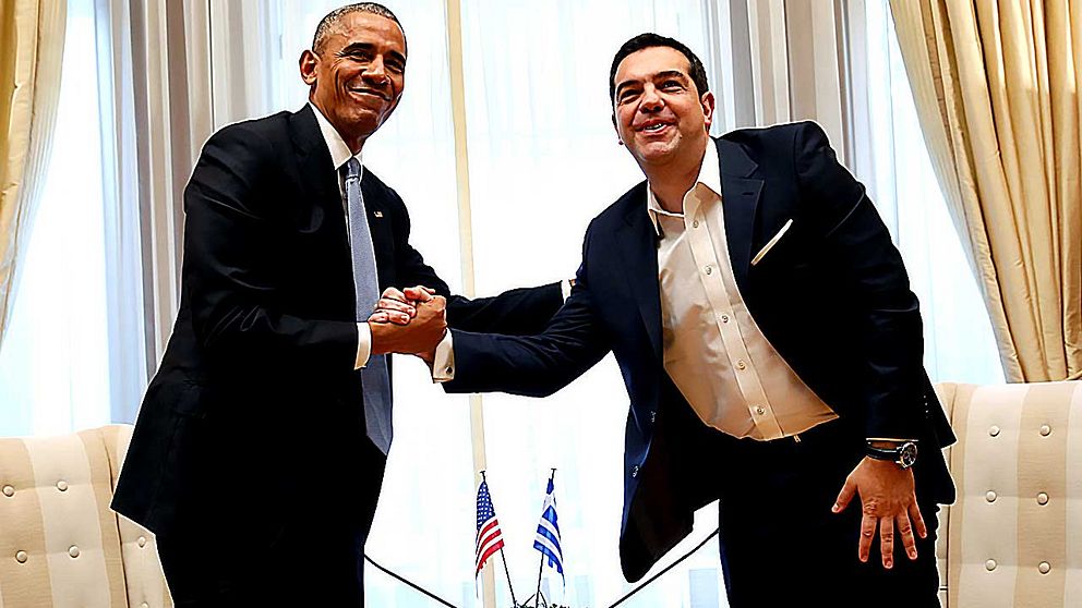 USA:s avgående president Barack Obama och Greklands premiärminister Alexis Tsipras.