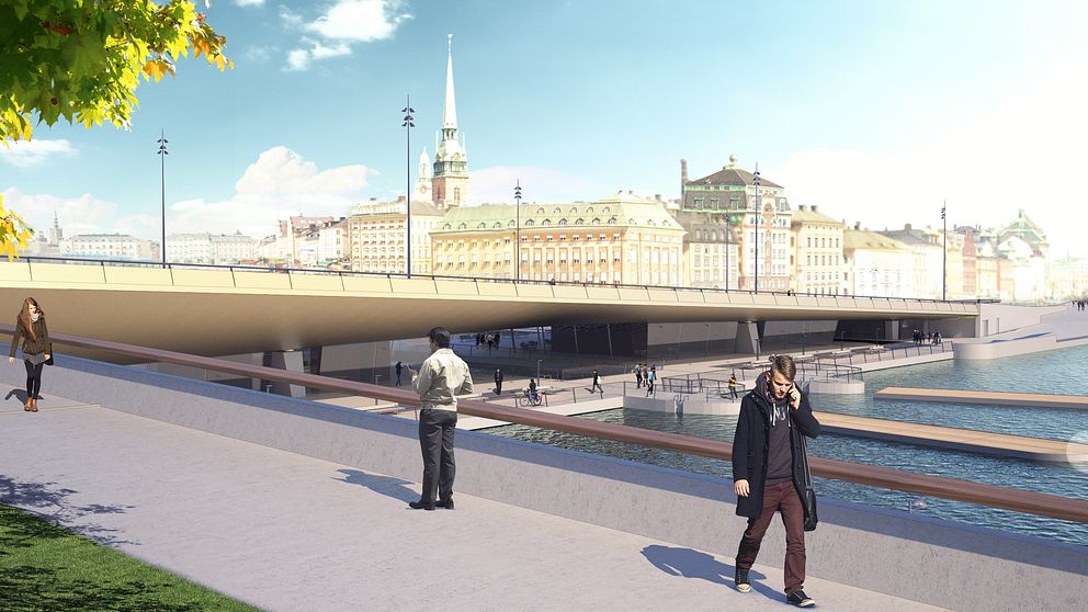 Illustration över hur den nya Slussenbron kommer att se ut.
