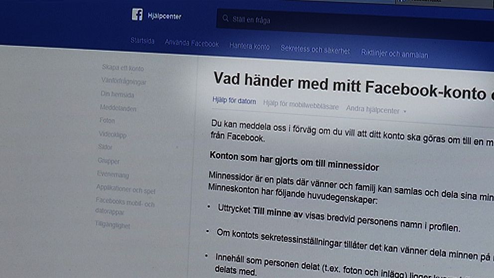 Text med rubriken: Vad händer med mitt Facebook-konto.