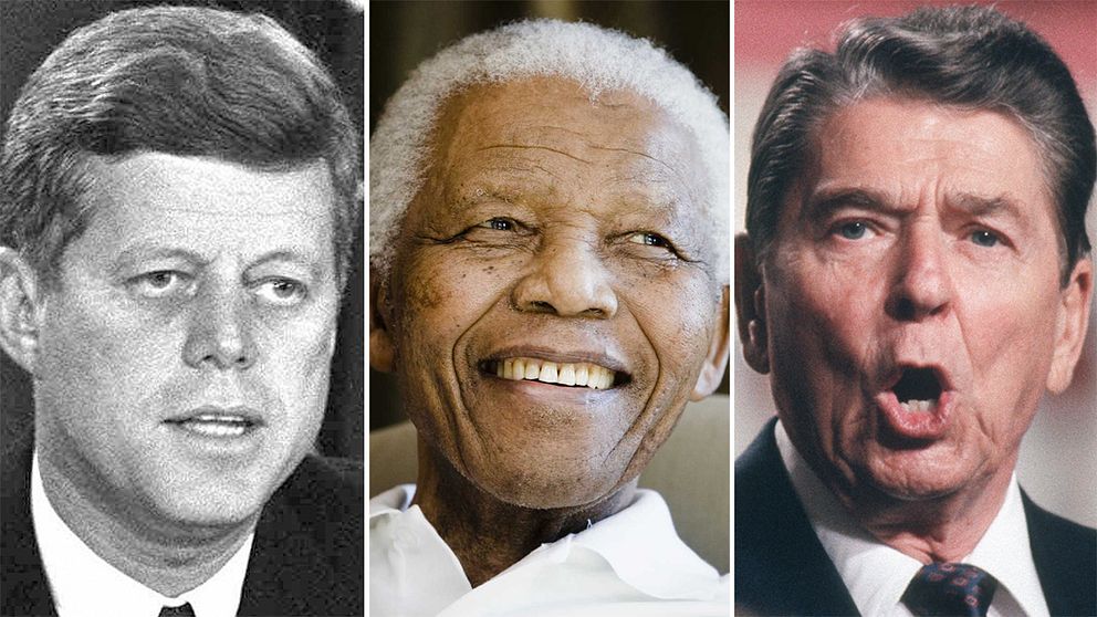 John F Kennedy, Nelson Mandela och Ronald Reagan.