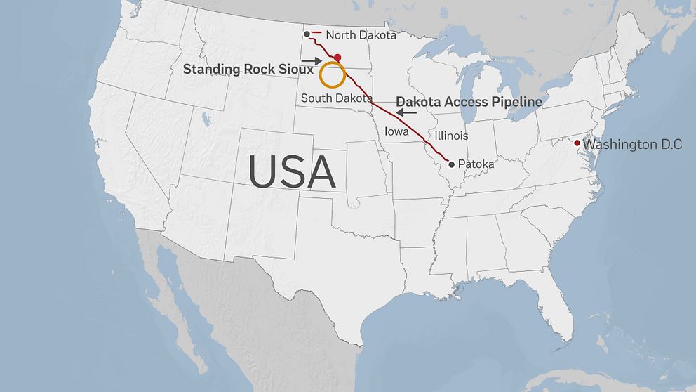 North Dakota Access Pipelines rutt genom fyra delstater.