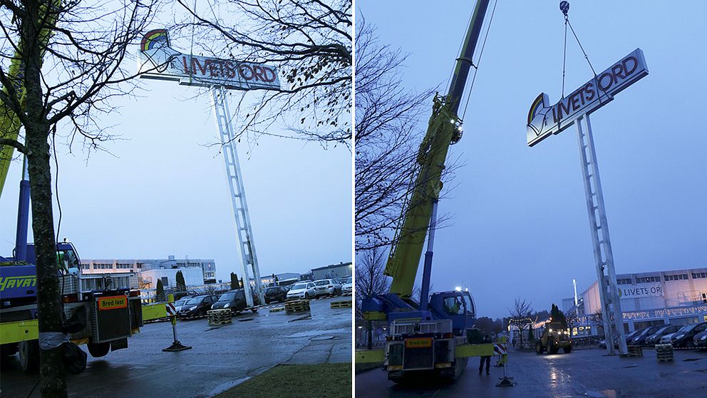 Den gamla skylten monterades ned under torsdagen.