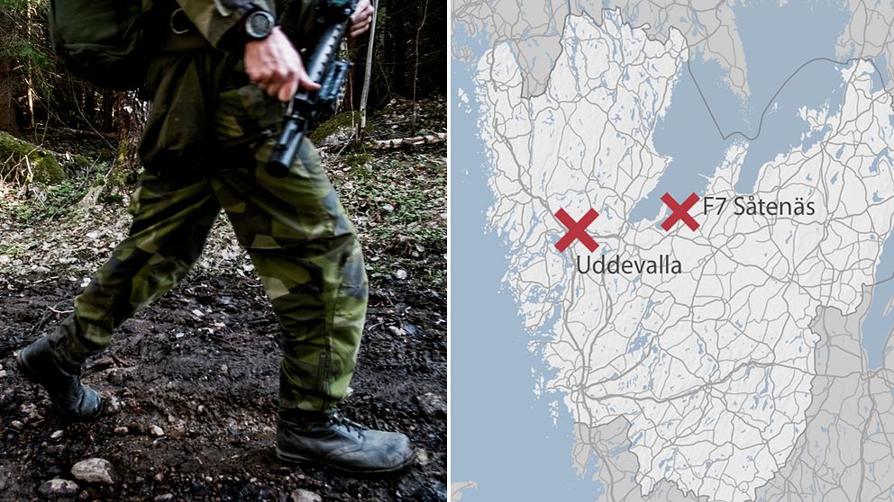 Soldat. Karta där Uddevalla och F7 Såtenäs är markerat.