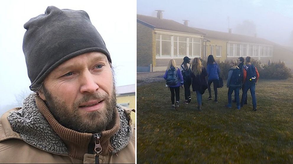 Johan Forsman, förälder till elev på Dädesjö skola och bild från reklamfilmen för Dädesjö sikola