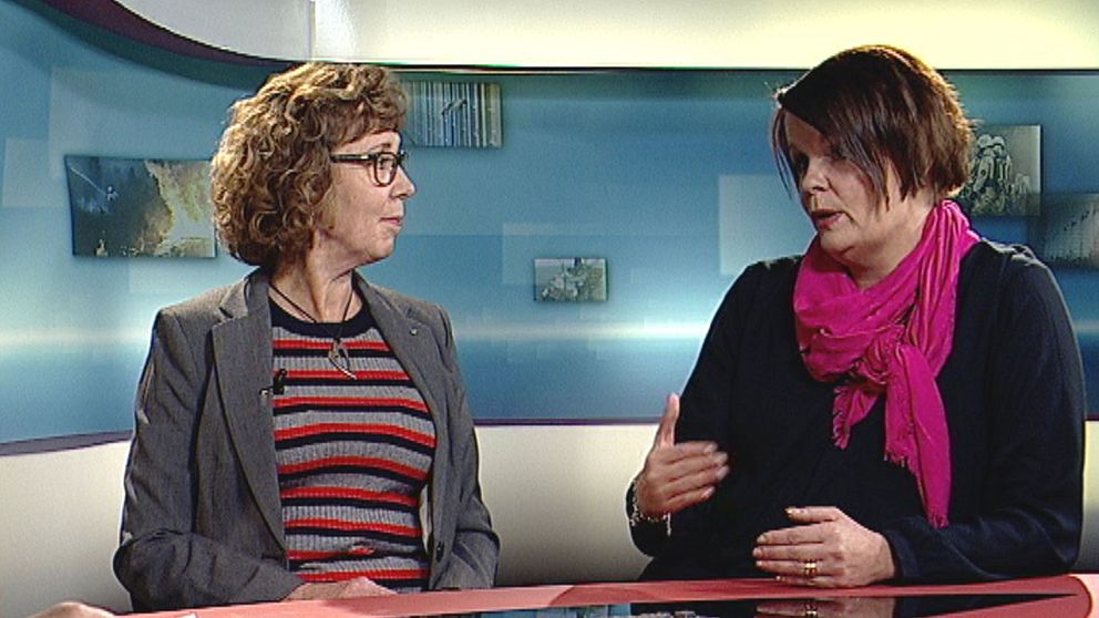 Marie Magnusson, kristdemokratisk ordförande i förskolenämnden i Örebro och Pia Rizell, förskollärare och fackligt aktiv i Lärarförbundet, i SVT:s studio.