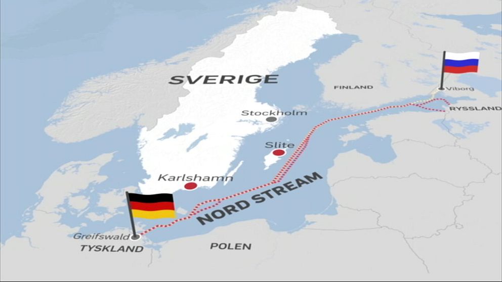 Grafiken visar hur den planerade gasledningen skulle gå från Ryssland till Tyskland