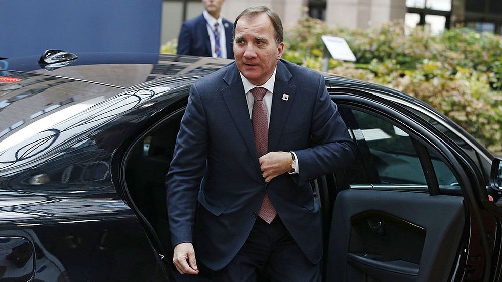 Stefan Löfven anländer till EU-toppmötet i Bryssel.