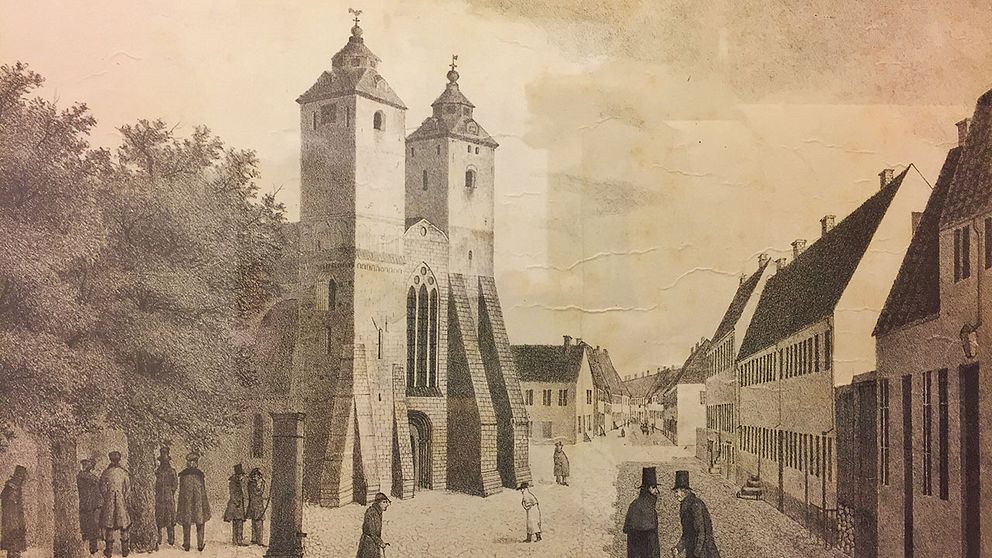 Stora Södergatan i Lund och dess domkyrka, som det en gång såg ut.