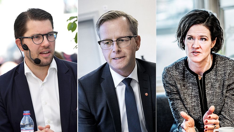 SD:s partiledare Jimmie Åkesson, näringsminister Mikael Damberg (S) och Moderaternas partiledare Anna Kinberg Batra.