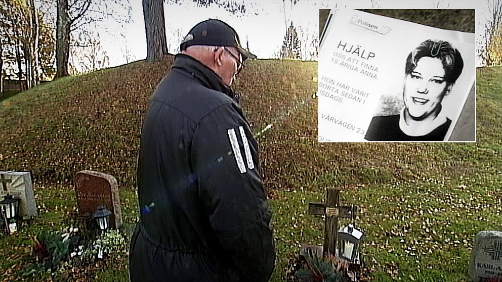 Anna Jensens pappa, Johny, besöker sin dotters grav.