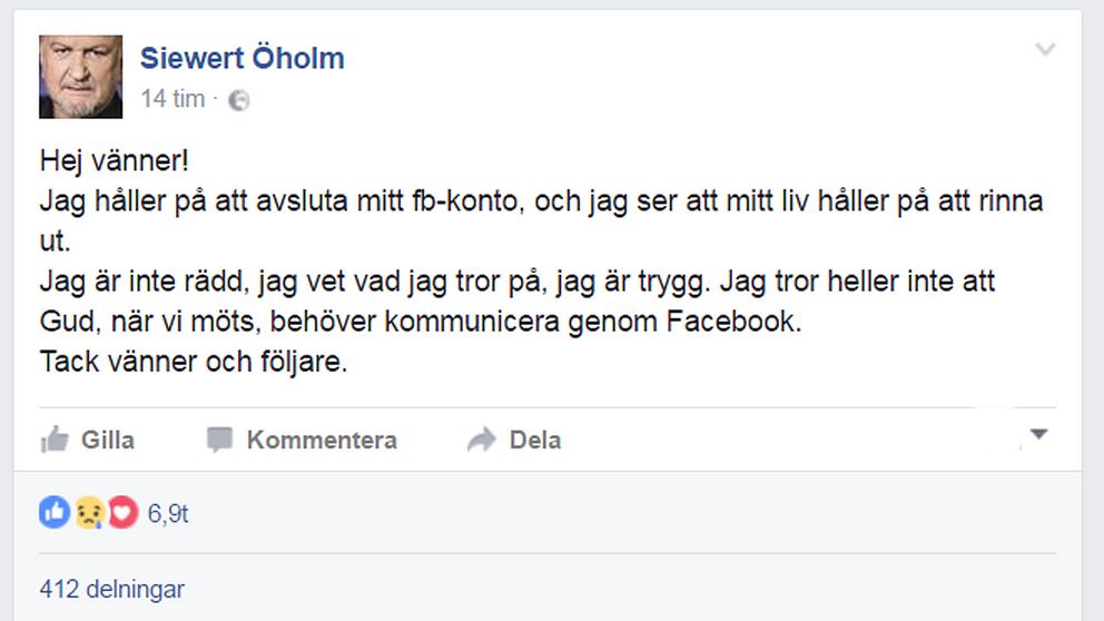 Siewert Öholm tog farväl på Facebook.