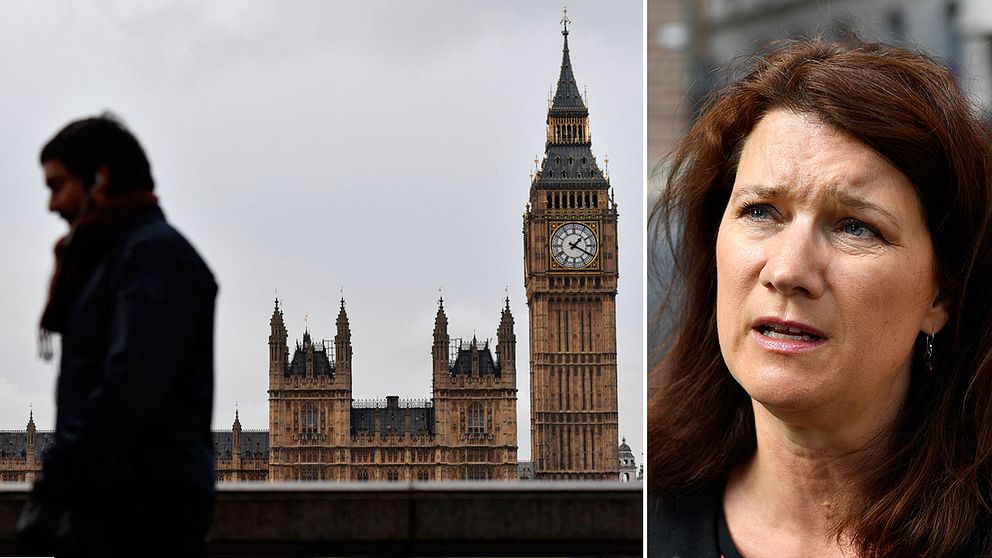 Vy över Westminster i London samt EU- och handelsminister Ann Linde.