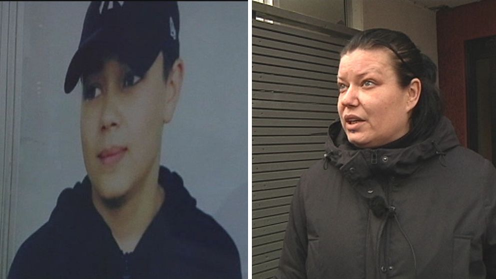 15-årige Robin sköts ihjäl för ett år sedan. Till höger mamman Carolina Sinisalo. Foto: SVT