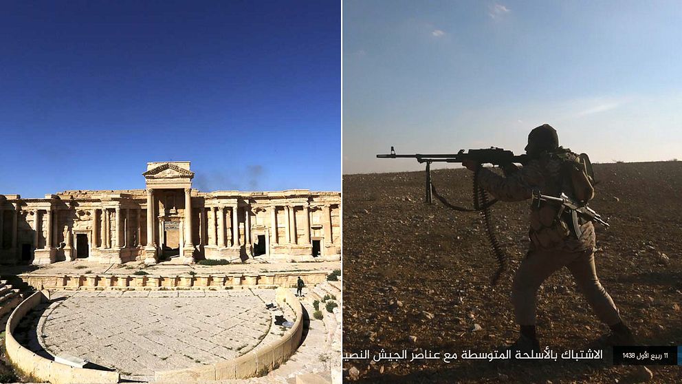 Den romerska teatern i Palmyra och en soldat