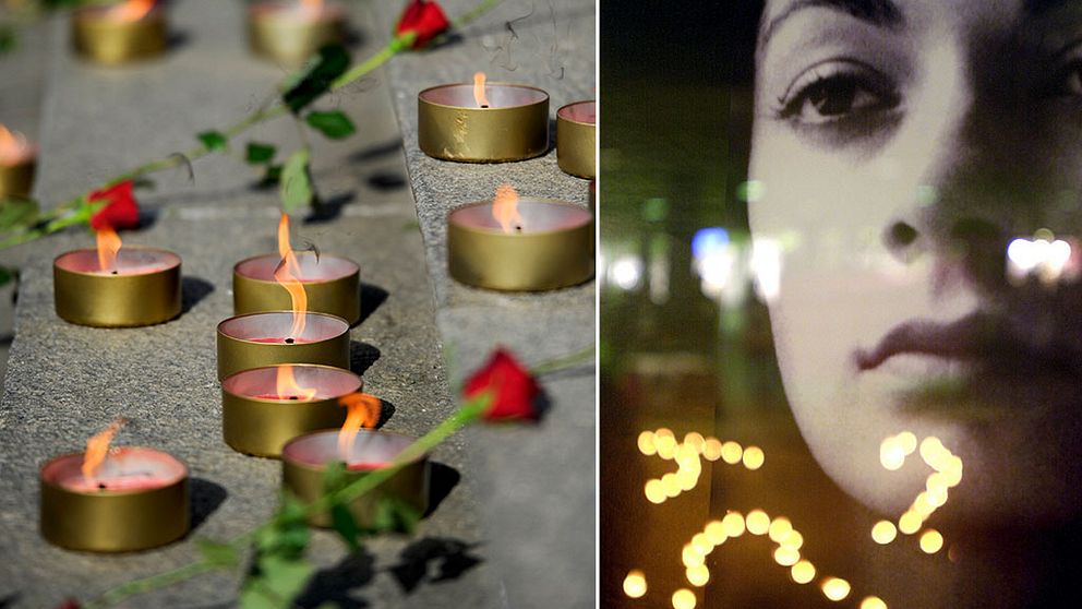 Bilder från då riksföreningen Glöm Aldrig Pela och Fadime arrangerade manifestation på medborgarplatsen i Stockholm för att hedra Pelas minne.