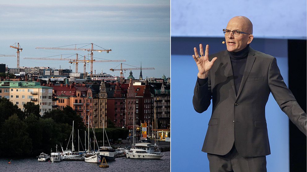 Byggkranar över Stockholm och arkivbild på Kjell A. Nordström.