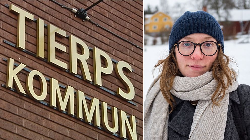 Fotomontage. Till vänster en bild på skylten till Tierps Kommun. Till höger ett porträtt på Isabelle Axelsson, ordförande i föreningen Utveckla Örbyhus, Tobo och Vendel.