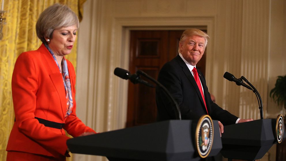 Brittiske premiärministern Theresa May under den gemensamma presskonferensen med USA:s president Donald Trump