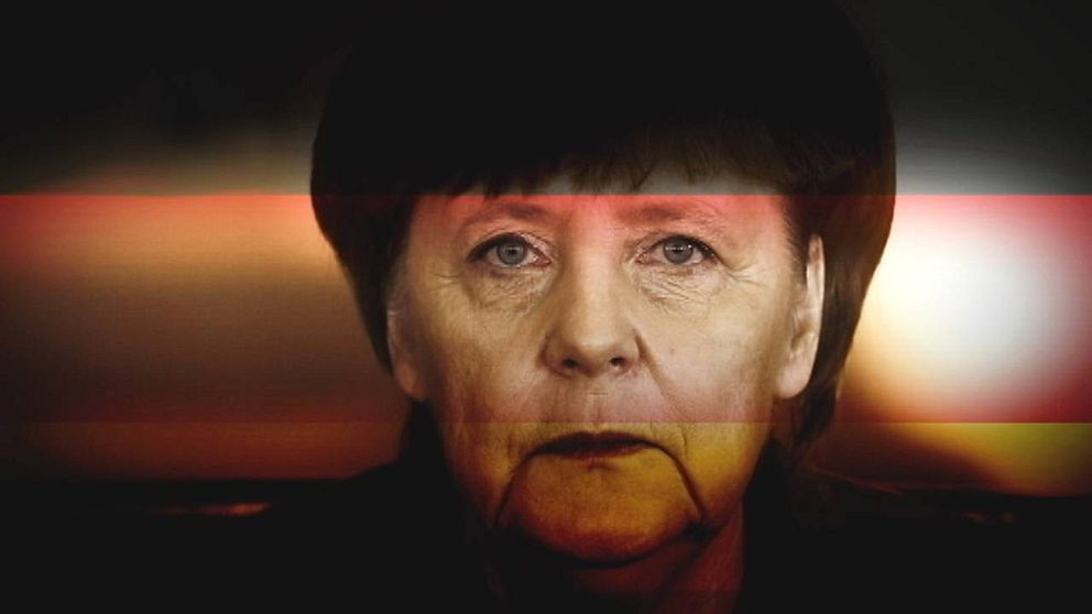 Angela Merkel och Tysklands flagga.