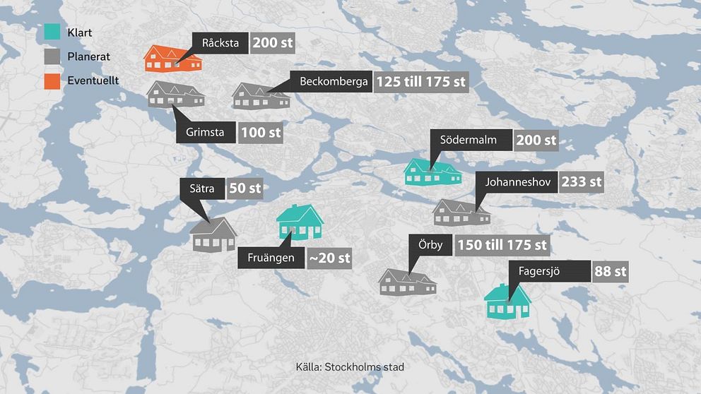 Antal lägenheter i före detta servicehus eller temporära modulbyggen, där nyanlända ska bo.