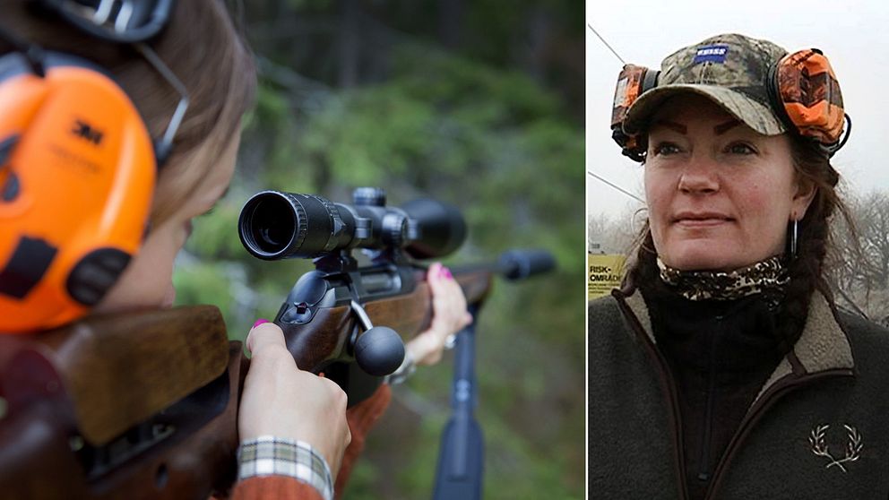 Erica Lindqvist (till höger) och hennes kompisar ska leta efter spioner på Öland – kvinnan med gevär i händerna (till vänster) har ingen koppling till nyheten.