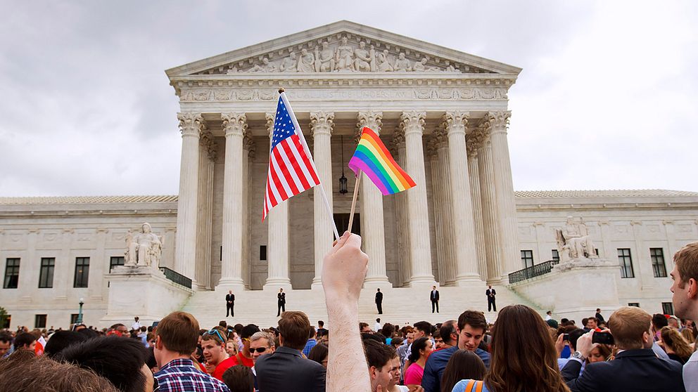Washington 26 juni 2015. Människor firar Högsta domstolens beslut att legalisera samkönade äktenskap.