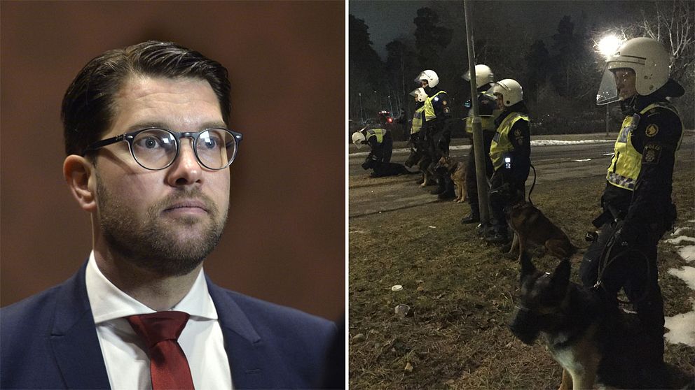 Jimmie Åkesson och bild på poliser